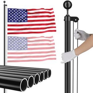 25 FT Sectional Flag Pole for Outside Inground, Heavy Duty Aluminum Flag Poles with 3'x 5' American Flag & Golden Ball Topper, Flag Pole Kit for Yard, Residential and Commercial, Black