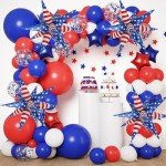 32inch Red White Blue Star Balloons 5 * 12 Pcs Foil Explosion Star Patriotic Balloons for Independence President MLK Day Patriotic Veterans Party Decoration