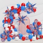 32inch Red White Blue Star Balloons 5 * 12 Pcs Foil Explosion Star Patriotic Balloons for Independence President MLK Day Patriotic Veterans Party Decoration