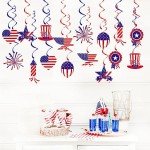 Fourth-4th of July Memorial-Day Party Decorations Streamers - 16Pcs Red Blue White USA Patriotic Hanging Swirl Ceiling Decor,America Independence Holiday Birthday Banner Supplies Hugtmr