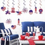 Fourth-4th of July Memorial-Day Party Decorations Streamers - 16Pcs Red Blue White USA Patriotic Hanging Swirl Ceiling Decor,America Independence Holiday Birthday Banner Supplies Hugtmr