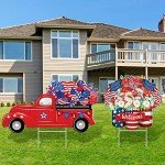 2 Psc 4th of July Yard Sign Patriotic Decorations Outdoor Memorial Day Welcome Sign with Stakes Weatherproof Independence Day Truck Yard Sign Flower Home Yard Decor for Garden Lawn