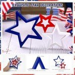 DECEED 6 PCS Patriotic Wooden Star Sign Table Decor 4th of July Centerpiece Star Tiered Tray Decoration for Independence Day Memorial Day (Red,Blue and White)