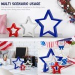 DECEED 6 PCS Patriotic Wooden Star Sign Table Decor 4th of July Centerpiece Star Tiered Tray Decoration for Independence Day Memorial Day (Red,Blue and White)