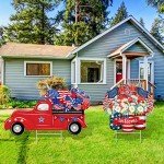 2 Psc 4th of July Yard Sign Patriotic Decorations Outdoor Memorial Day Welcome Sign with Stakes Weatherproof Independence Day Truck Yard Sign Flower Home Yard Decor for Garden Lawn