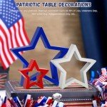 DECEED 6 PCS Patriotic Wooden Star Sign Table Decor 4th of July Centerpiece Star Tiered Tray Decoration for Independence Day Memorial Day (Red,Blue and White)