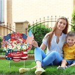 2 Psc 4th of July Yard Sign Patriotic Decorations Outdoor Memorial Day Welcome Sign with Stakes Weatherproof Independence Day Truck Yard Sign Flower Home Yard Decor for Garden Lawn
