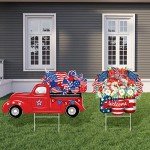 2 Psc 4th of July Yard Sign Patriotic Decorations Outdoor Memorial Day Welcome Sign with Stakes Weatherproof Independence Day Truck Yard Sign Flower Home Yard Decor for Garden Lawn
