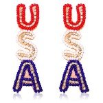 4th of July Earrings for Women Beaded Patriotic American Flag Star Drop Dangle Earrings Handmade Independence Day 4th of July Jewelry Accessories Outfits Gifts (Letter)