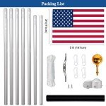 NQ 20FT Flag Pole in Ground for Outside House, 14-Guage Aluminum Flag Pole Kit, Heavy Duty Sectional Flagpole for Outdoor with 3x5FT Flag (Silver)