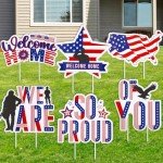 Memorywuu 6 Pcs Military Welcome Home Yard Sign We Are So Proud of You with Stakes Army Homecoming Party Decoration Patriotic Deployment Returning Outdoor Lawn Supplies