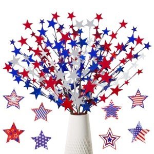 Prashent 6 Pcs 4th of July Artificial Flowers 24 “ Patriotic Berry Picks Faux Red White Blue Berrise Stem for Memorial Day Independence Day Home Table Centerpiece Decor