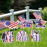 Memorywuu 6 Pcs Military Welcome Home Yard Sign We Are So Proud of You with Stakes Army Homecoming Party Decoration Patriotic Deployment Returning Outdoor Lawn Supplies