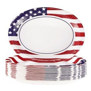 50Pcs Patriotic Oval Paper Plates American Flag Patriotic Party Supplies Large 10" X 12" Disposable 400GSM Paper Plates for 4th of July Independence Day Decorations Veterans Day Election Day Holiday