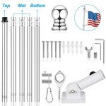 Upgraded Flag Pole Kit w/Mutil-Position Adjustable Bracket Holder & w/Spinning Rings - 5FT to 6Ft 1" Metal Flagpole Kit for 3x5 American Flag - House Wall Mount Flag Pole (6 FT, w/180° White Bracket)