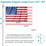 Upgraded Flag Pole Kit w/Mutil-Position Adjustable Bracket Holder & w/Spinning Rings - 5FT to 6Ft 1" Metal Flagpole Kit for 3x5 American Flag - House Wall Mount Flag Pole (6 FT, w/180° White Bracket)