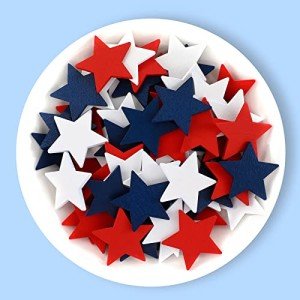 Bucherry 135 Pcs Wooden Stars Decorations 4th of July Patriotic Star Ornaments for Crafts Red White Blue Star Shape Cutouts Vase Bowl Filler Tiered Tray Decor for Independence Memorial Day