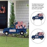 Glitzhome 23.75" H Metal Truck Patriotic Garden Yard Signs with Stake, 4th of July Welcome American Holiday Wall Outdoor Backyard Party Patriot's Day Decon