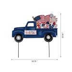 Glitzhome 23.75" H Metal Truck Patriotic Garden Yard Signs with Stake, 4th of July Welcome American Holiday Wall Outdoor Backyard Party Patriot's Day Decon