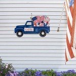 Glitzhome 23.75" H Metal Truck Patriotic Garden Yard Signs with Stake, 4th of July Welcome American Holiday Wall Outdoor Backyard Party Patriot's Day Decon