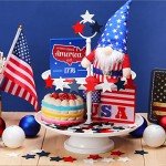 Bucherry 135 Pcs Wooden Stars Decorations 4th of July Patriotic Star Ornaments for Crafts Red White Blue Star Shape Cutouts Vase Bowl Filler Tiered Tray Decor for Independence Memorial Day