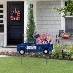 Glitzhome 23.75" H Metal Truck Patriotic Garden Yard Signs with Stake, 4th of July Welcome American Holiday Wall Outdoor Backyard Party Patriot's Day Decon