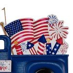 Glitzhome 23.75" H Metal Truck Patriotic Garden Yard Signs with Stake, 4th of July Welcome American Holiday Wall Outdoor Backyard Party Patriot's Day Decon