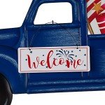Glitzhome 23.75" H Metal Truck Patriotic Garden Yard Signs with Stake, 4th of July Welcome American Holiday Wall Outdoor Backyard Party Patriot's Day Decon