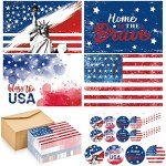 Seajan Patriotic Postcards Blank Greeting Card 4th of July and Envelopes Stickers American Flag USA Red White Blue Memorial Day Card Bulk for Veteran's Day Appreciation Note Card 4 x 6 Inch(100 Sets)