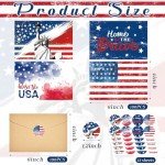 Seajan Patriotic Postcards Blank Greeting Card 4th of July and Envelopes Stickers American Flag USA Red White Blue Memorial Day Card Bulk for Veteran's Day Appreciation Note Card 4 x 6 Inch(100 Sets)