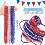 JULBEAR 4th of July Beads Necklaces, 30Pcs Red Silver Blue Metallic Beaded Necklaces for Patriotic Crafts Independent Day Party Favors Masquerade DIY Accessories