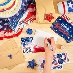 Seajan Patriotic Postcards Blank Greeting Card 4th of July and Envelopes Stickers American Flag USA Red White Blue Memorial Day Card Bulk for Veteran's Day Appreciation Note Card 4 x 6 Inch(100 Sets)