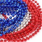 JULBEAR 4th of July Beads Necklaces, 30Pcs Red Silver Blue Metallic Beaded Necklaces for Patriotic Crafts Independent Day Party Favors Masquerade DIY Accessories