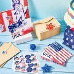 Seajan Patriotic Postcards Blank Greeting Card 4th of July and Envelopes Stickers American Flag USA Red White Blue Memorial Day Card Bulk for Veteran's Day Appreciation Note Card 4 x 6 Inch(100 Sets)