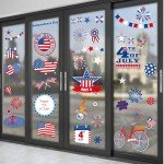 4th of July Patriotic Window Clings USA Double-Sided Window Art Decals USA Independence Memorial Day Stripes Star Fireworks Flags Balloon Decorations for Home School Office 9 Sheets (A)