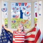 4th of July Patriotic Window Clings USA Double-Sided Window Art Decals USA Independence Memorial Day Stripes Star Fireworks Flags Balloon Decorations for Home School Office 9 Sheets (A)