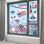 4th of July Patriotic Window Clings USA Double-Sided Window Art Decals USA Independence Memorial Day Stripes Star Fireworks Flags Balloon Decorations for Home School Office 9 Sheets (A)