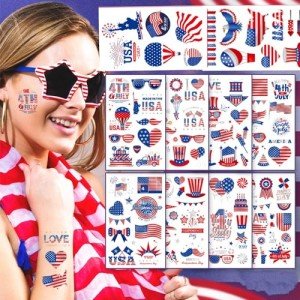 100 Styles 4th of July USA Temporary Tattoos MYEBONG Independence Day Tattoos America Red White and Blue Flag Temporary Tattoos for Boys Girls Women Men