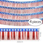 4th of July Decorations 4 Pack 40Ft Tinsel Foil Fringe Garland Streamers Hanging Red White Blue Fringe Backdrop Banner for Parade Floats Decor 4th of July America Patriotic Day Memorial Day