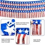 4th of July Decorations 4 Pack 40Ft Tinsel Foil Fringe Garland Streamers Hanging Red White Blue Fringe Backdrop Banner for Parade Floats Decor 4th of July America Patriotic Day Memorial Day