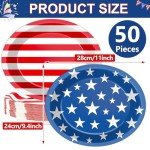 Qyeahkj 50 PCS Patriotic Oval Paper Plates Large 11” Disposable American Flag Party Decorations 4th of July Independence Day Supplies Favor for Memorial Day Veterans Election Day Party Tableware Set
