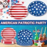 Qyeahkj 50 PCS Patriotic Oval Paper Plates Large 11” Disposable American Flag Party Decorations 4th of July Independence Day Supplies Favor for Memorial Day Veterans Election Day Party Tableware Set