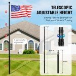 VEVOR 20FT Telescoping Flag Pole Kit, Heavy Duty Aluminum Alloy in Ground Flag Poles for Outside, 3 Display Modes Flagpole with 3x5 American Flag, Professional Accessories, Black