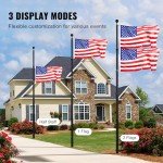 VEVOR 20FT Telescoping Flag Pole Kit, Heavy Duty Aluminum Alloy in Ground Flag Poles for Outside, 3 Display Modes Flagpole with 3x5 American Flag, Professional Accessories, Black