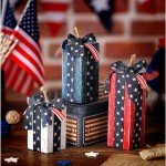 DoubleFill 3 Pcs 4th of July Decor Rustic Wood Presents Firework Patriotic Wooden Faux Blocks with Bowknot Independence Day Centerpiece for Table 4th of July Tiered Tray Decor Farmhouse Decorations
