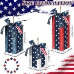 DoubleFill 3 Pcs 4th of July Decor Rustic Wood Presents Firework Patriotic Wooden Faux Blocks with Bowknot Independence Day Centerpiece for Table 4th of July Tiered Tray Decor Farmhouse Decorations
