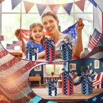 DoubleFill 3 Pcs 4th of July Decor Rustic Wood Presents Firework Patriotic Wooden Faux Blocks with Bowknot Independence Day Centerpiece for Table 4th of July Tiered Tray Decor Farmhouse Decorations