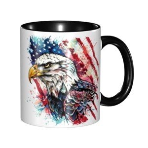Eagle USA Flag Coffee Mug Funny Novelty Ceramic Tea Cup Dishwasher Microwave Safe 11oz Office And Home Ideal Present for Women Men