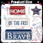 Huquary 4 Pcs Farmhouse 4th of July Patriotic Table Sign Independence Day Table Wood Decorations Patriotic Themed Rustic Farmhouse Wood Block Sign for Party Home Desk (Retro Star)