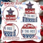 Huquary 4 Pcs Farmhouse 4th of July Patriotic Table Sign Independence Day Table Wood Decorations Patriotic Themed Rustic Farmhouse Wood Block Sign for Party Home Desk (Retro Star)